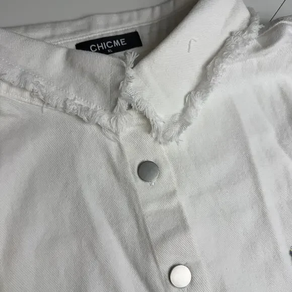 Sequin Patchwork Denim Jacket Oversized Shacket Women NEW - Picture 5 of 11